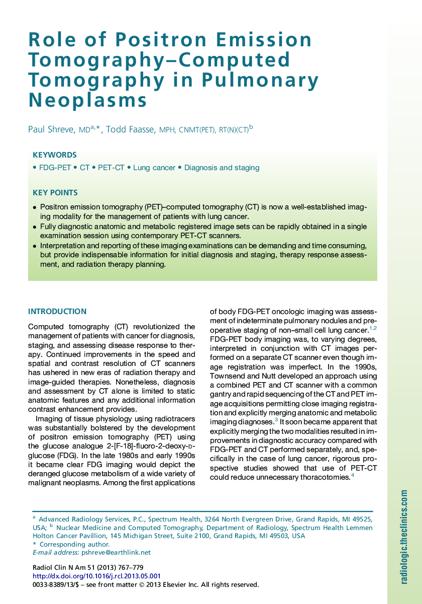 Role of Positron Emission Tomography-Computed Tomography in Pulmonary Neoplasms