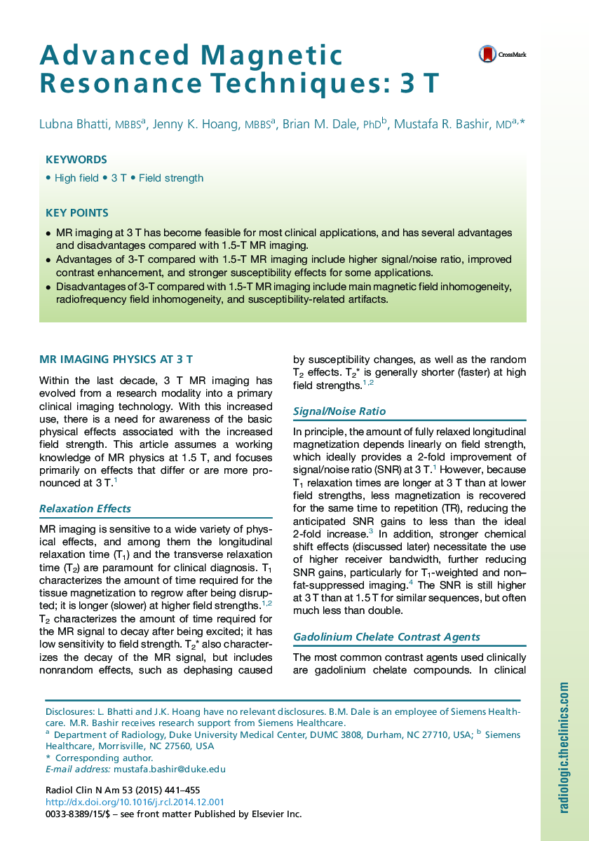 Advanced Magnetic Resonance Techniques: 3 T