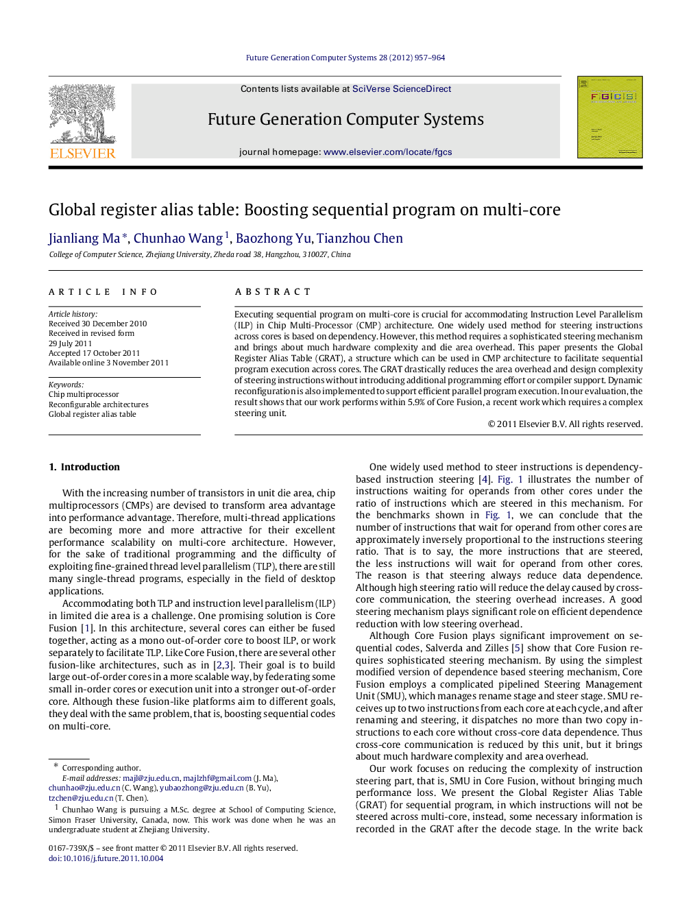 Global register alias table: Boosting sequential program on multi-core