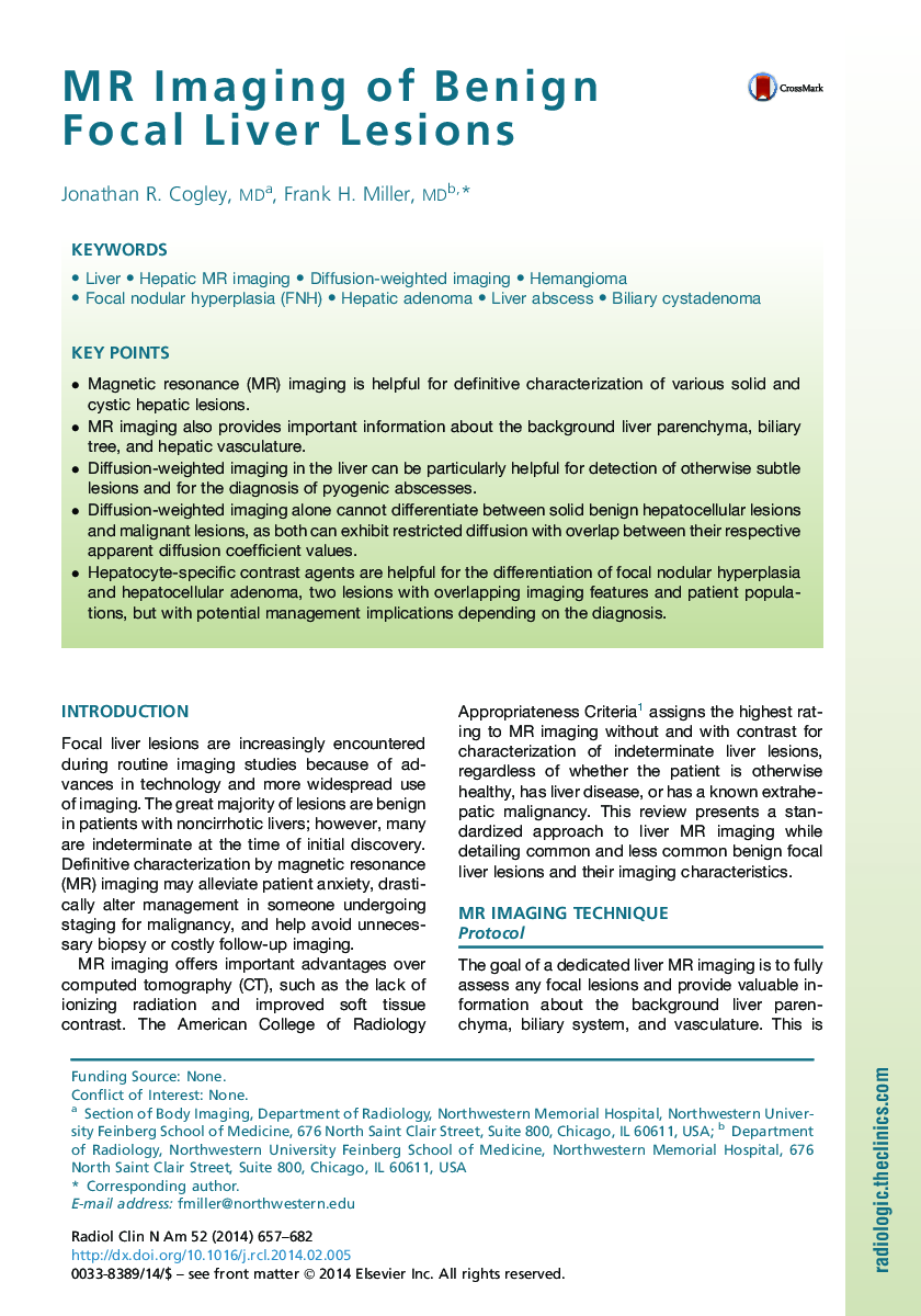 MR Imaging of Benign Focal Liver Lesions