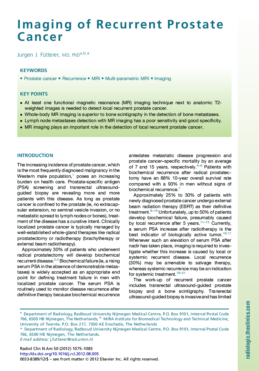 Imaging of Recurrent Prostate Cancer