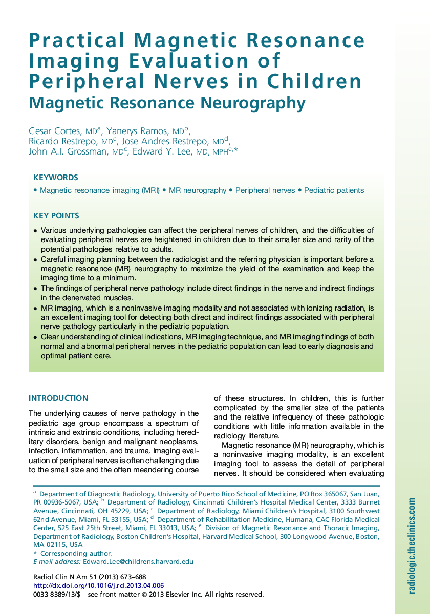 Practical Magnetic Resonance Imaging Evaluation of Peripheral Nerves in Children