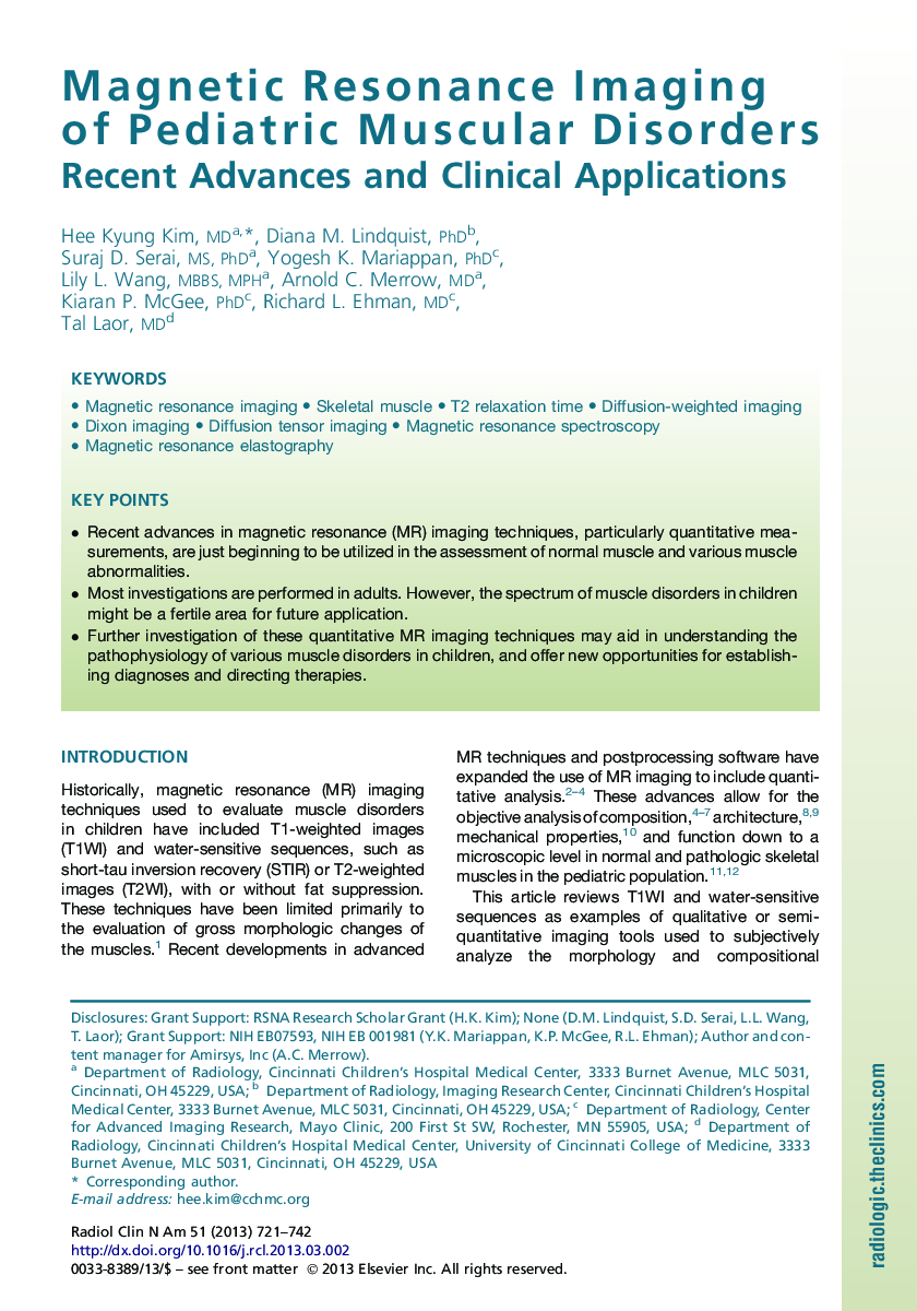 Magnetic Resonance Imaging of Pediatric Muscular Disorders