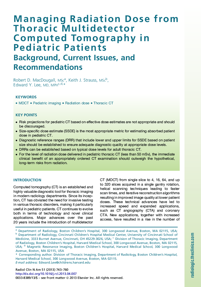 Managing Radiation Dose from Thoracic Multidetector Computed Tomography in Pediatric Patients