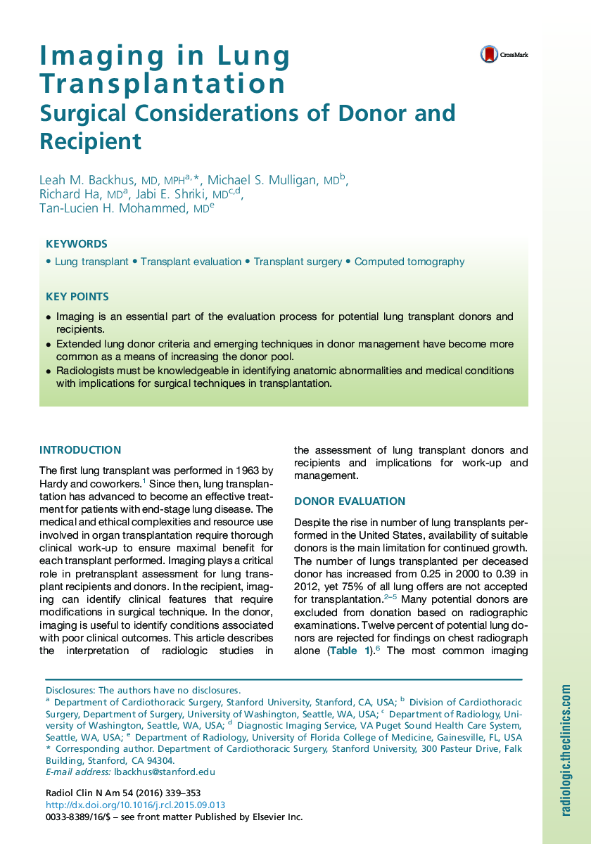 Imaging in Lung Transplantation