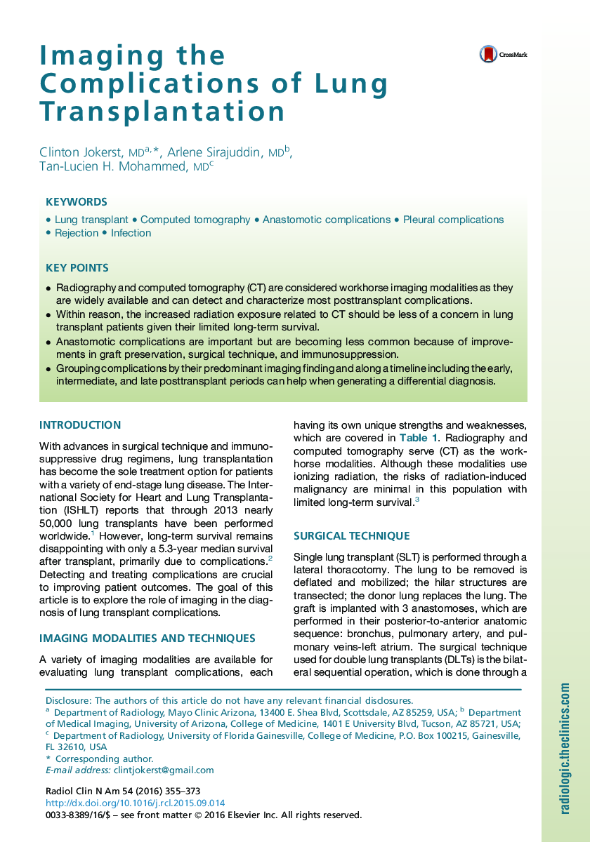 Imaging the Complications of Lung Transplantation