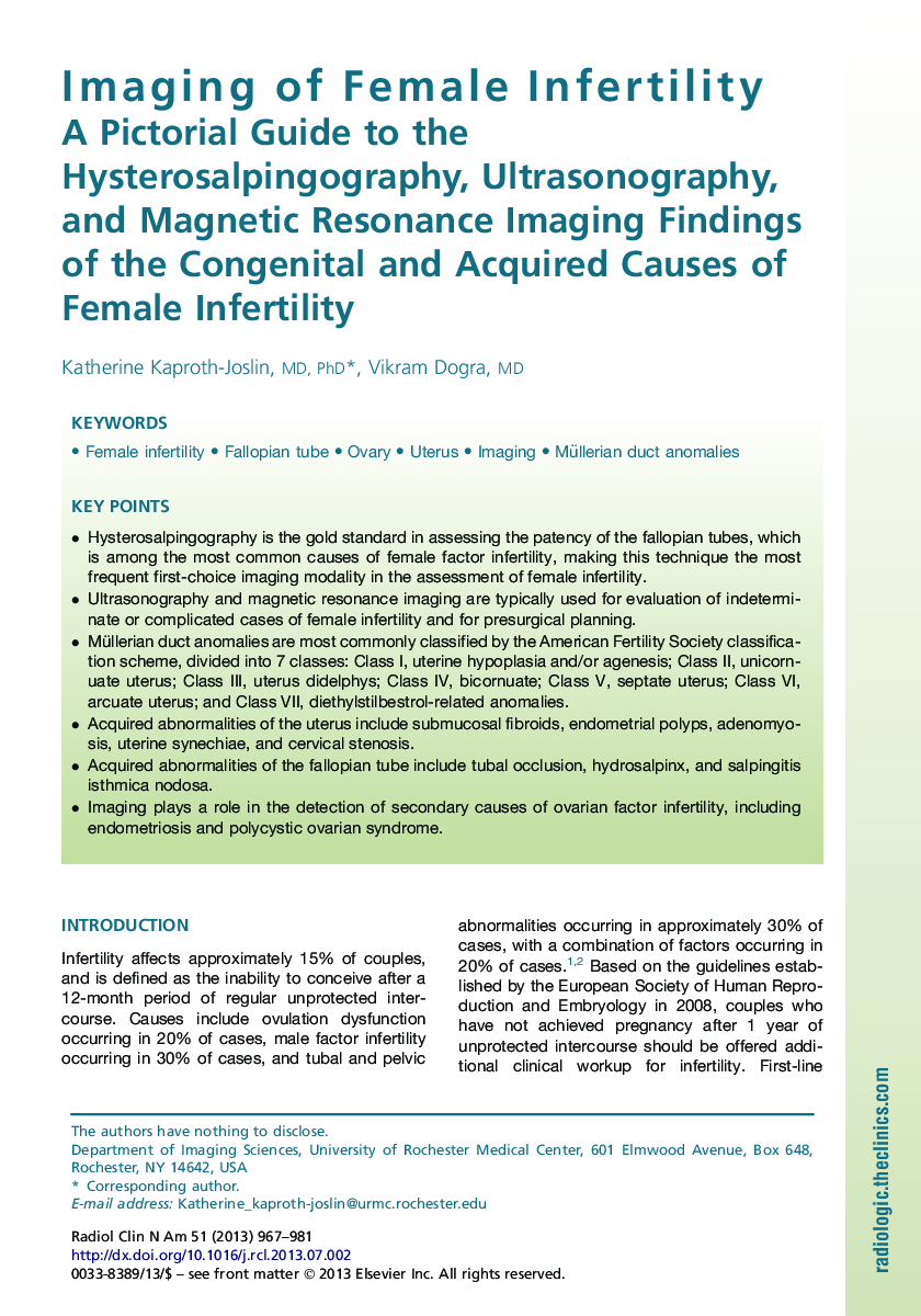 Imaging of Female Infertility