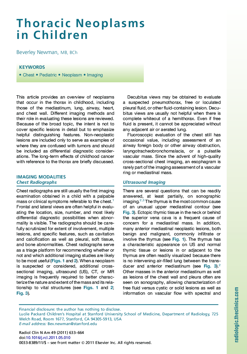 Thoracic Neoplasms in Children