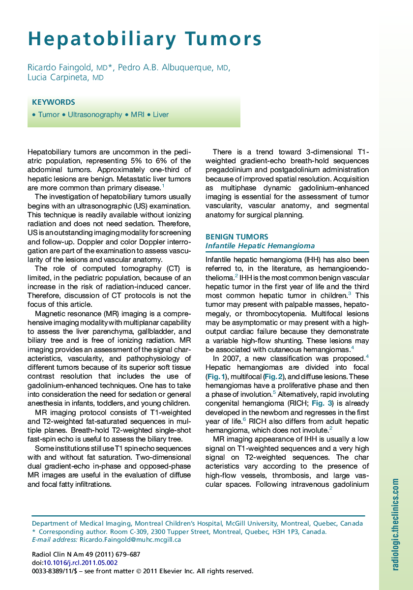 عکس صفحه اول مقاله: Hepatobiliary Tumors Hepatobiliary Tumors