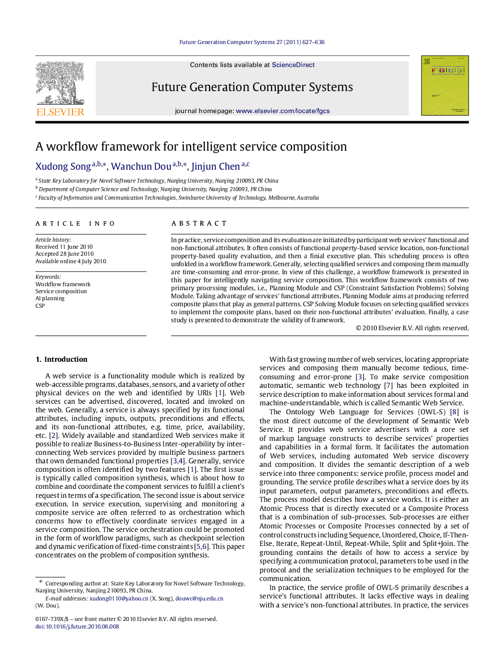 A workflow framework for intelligent service composition