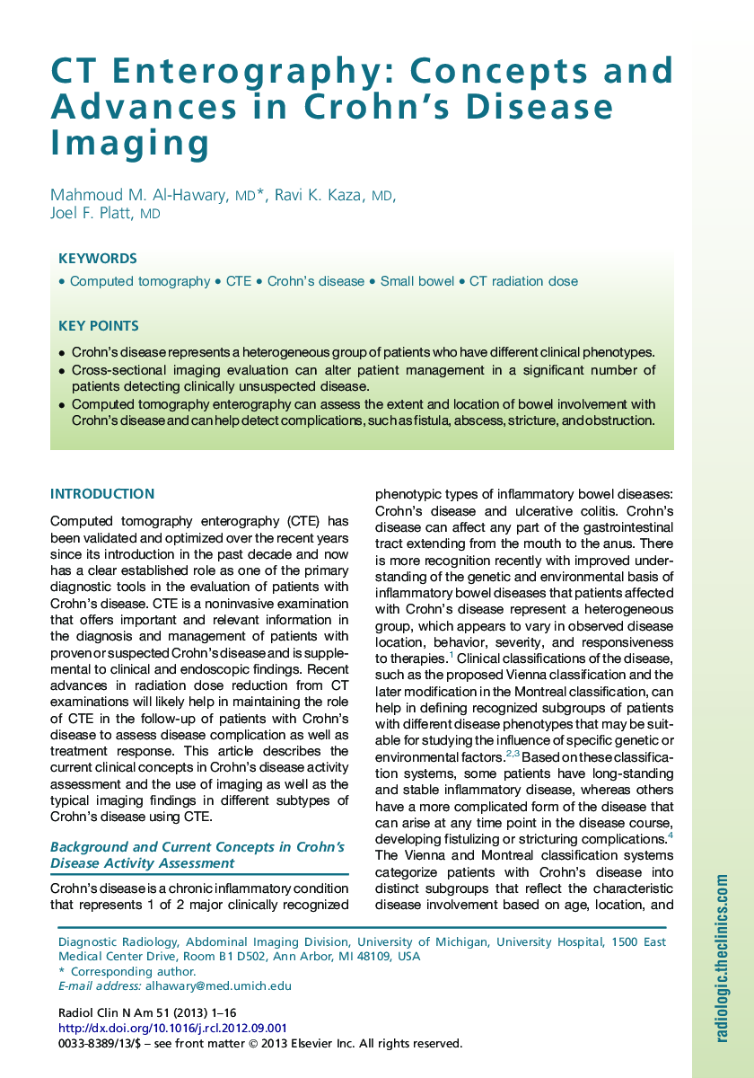 CT Enterography: Concepts and Advances in Crohn's Disease Imaging