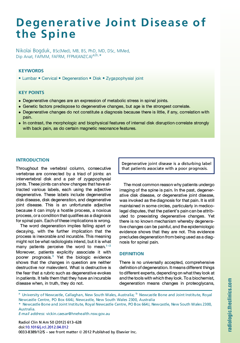 Degenerative Joint Disease of the Spine