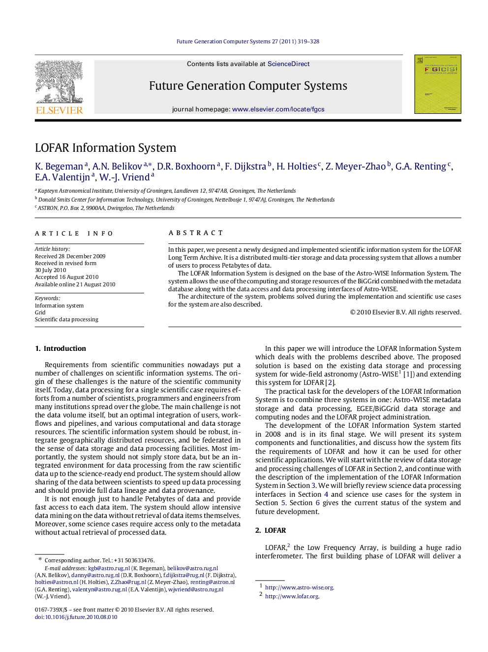 LOFAR Information System