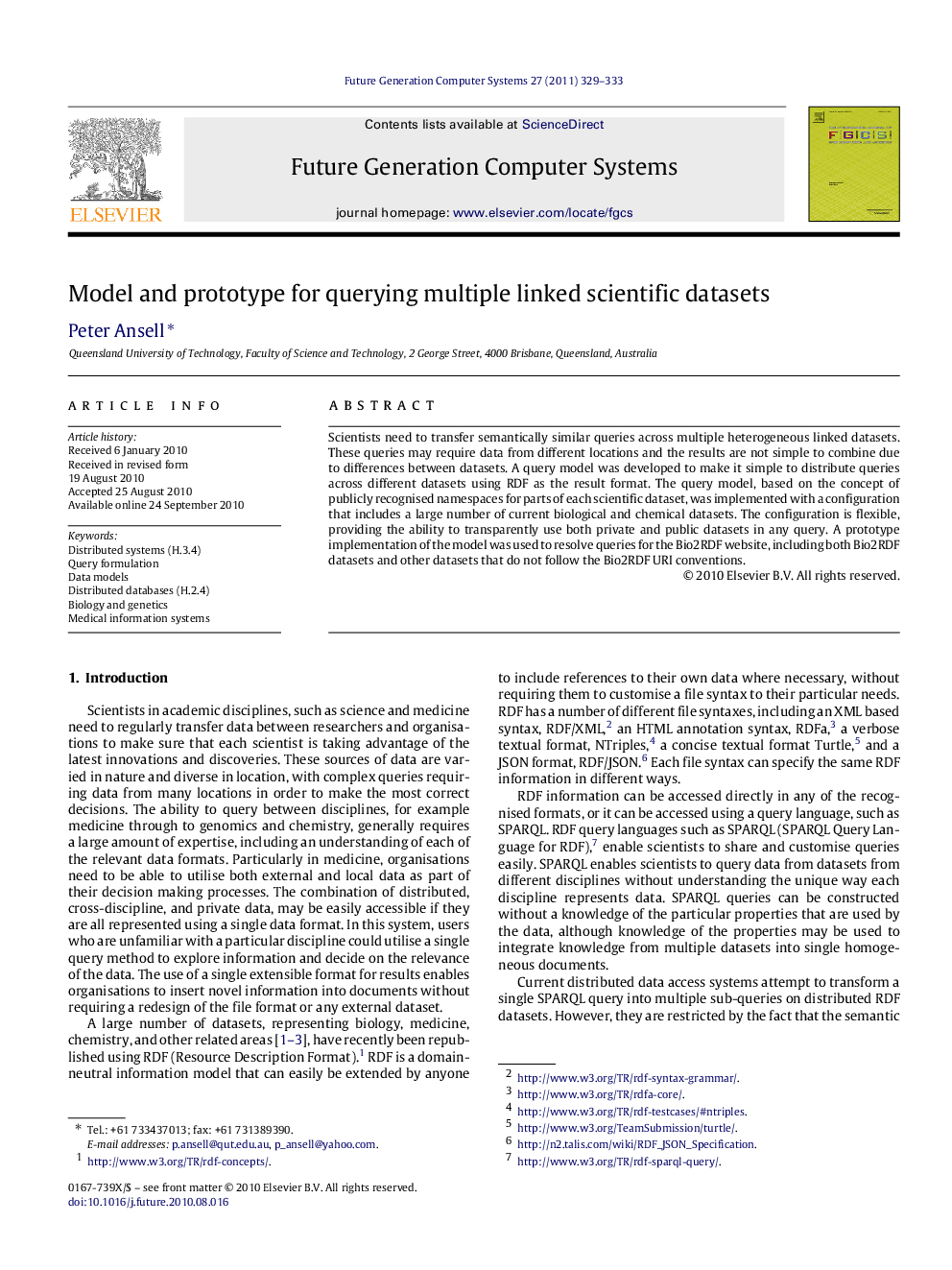 Model and prototype for querying multiple linked scientific datasets