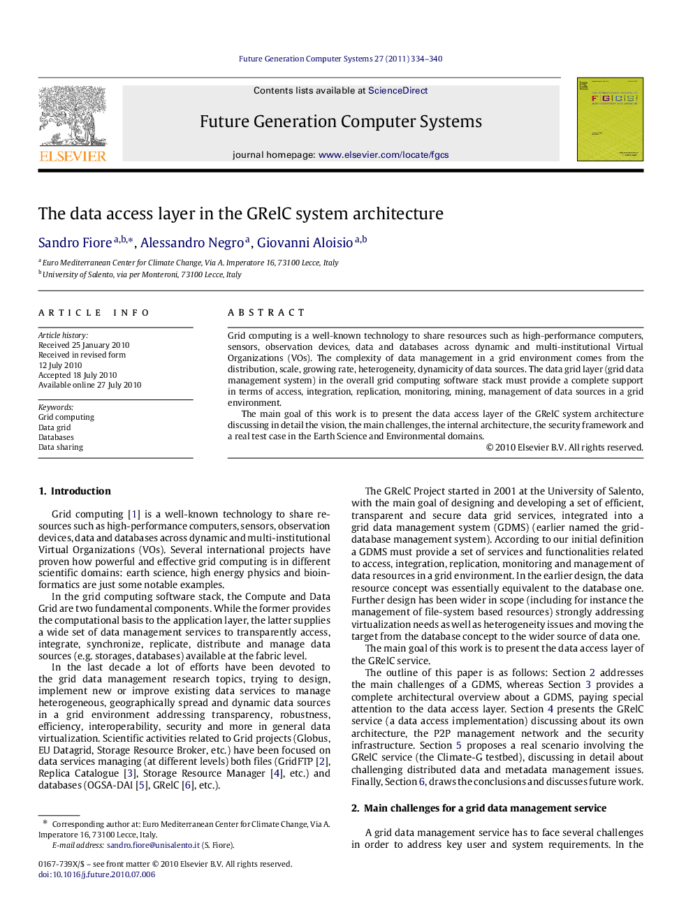 The data access layer in the GRelC system architecture