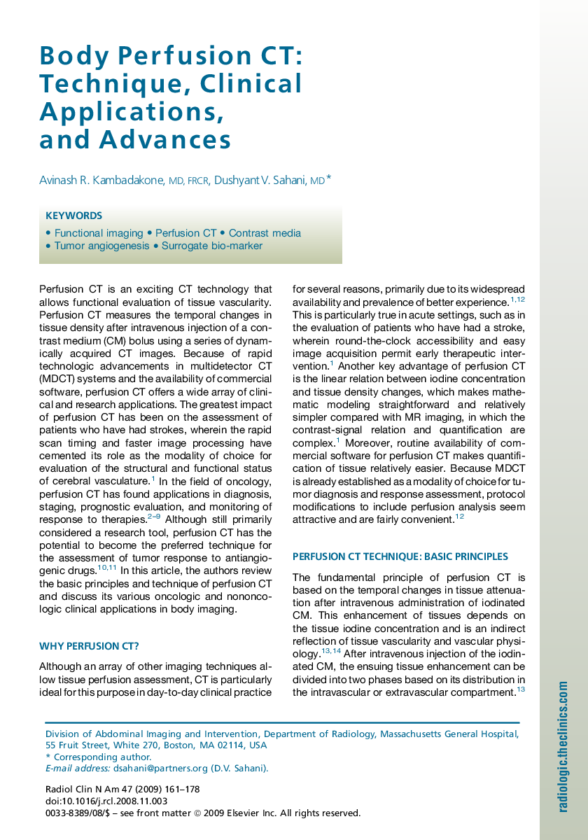 Body Perfusion CT: Technique, Clinical Applications, and Advances