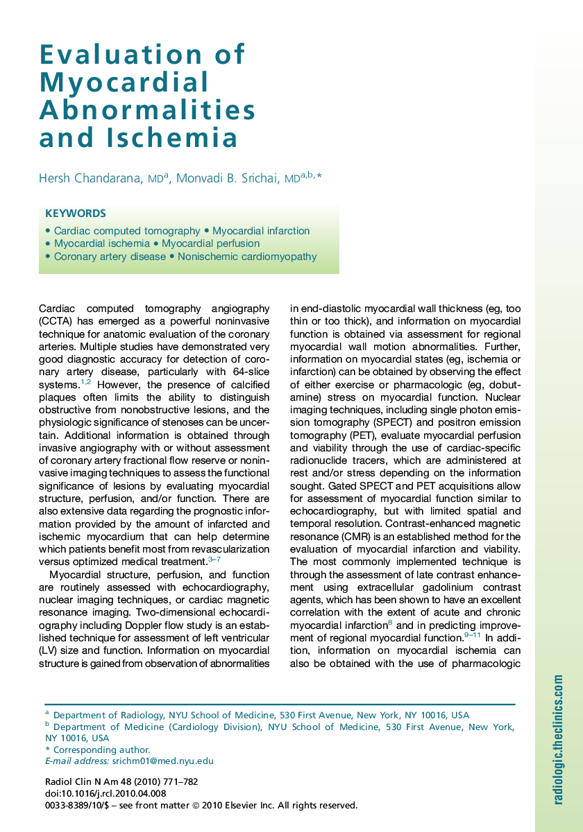 Evaluation of Myocardial Abnormalities and Ischemia