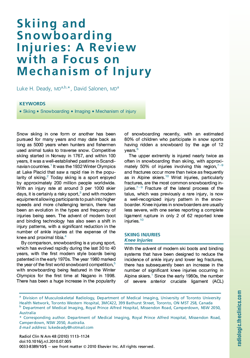 Skiing and Snowboarding Injuries: A Review with a Focus on Mechanism of Injury