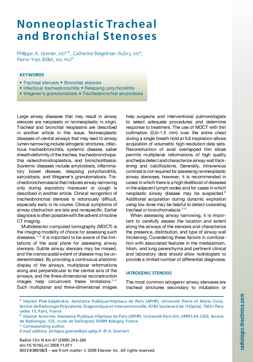 Nonneoplastic Tracheal and Bronchial Stenoses