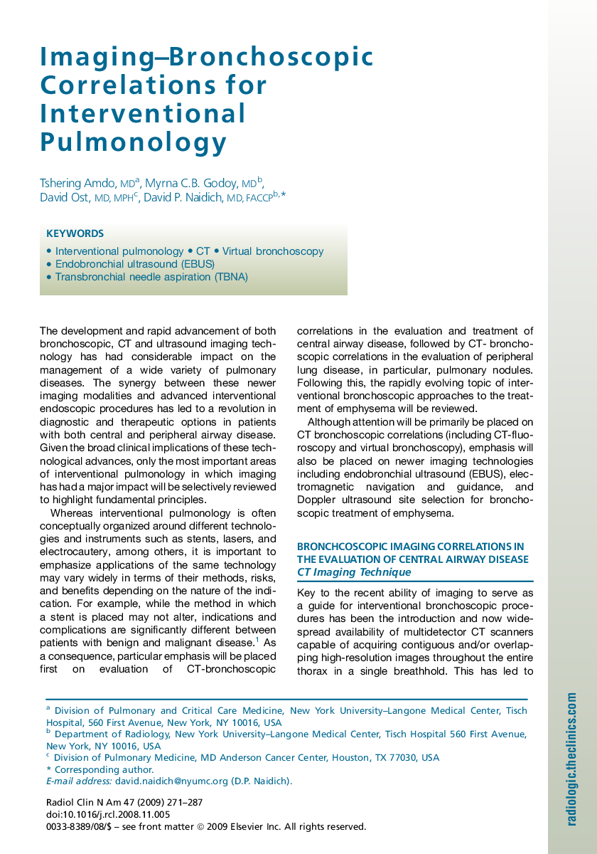 Imaging–Bronchoscopic Correlations for Interventional Pulmonology