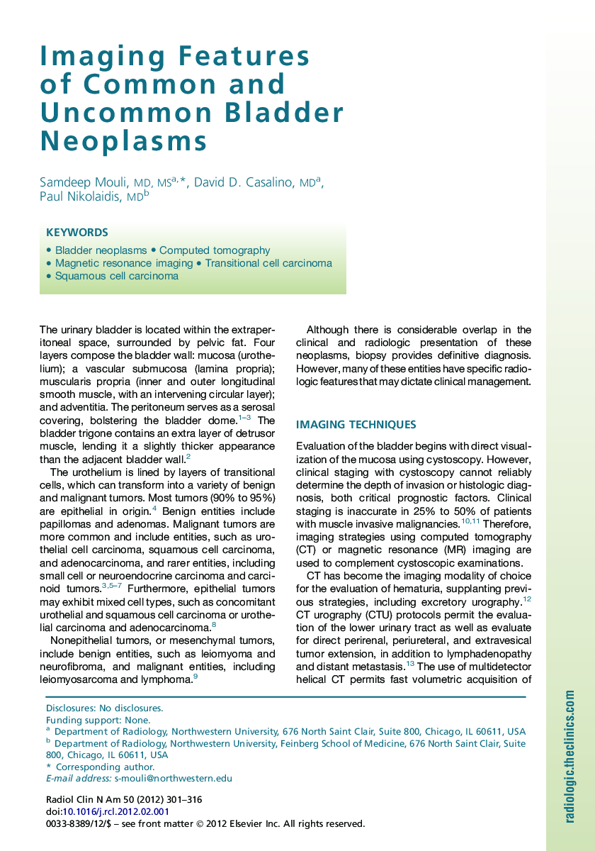 Imaging Features of Common and Uncommon Bladder Neoplasms