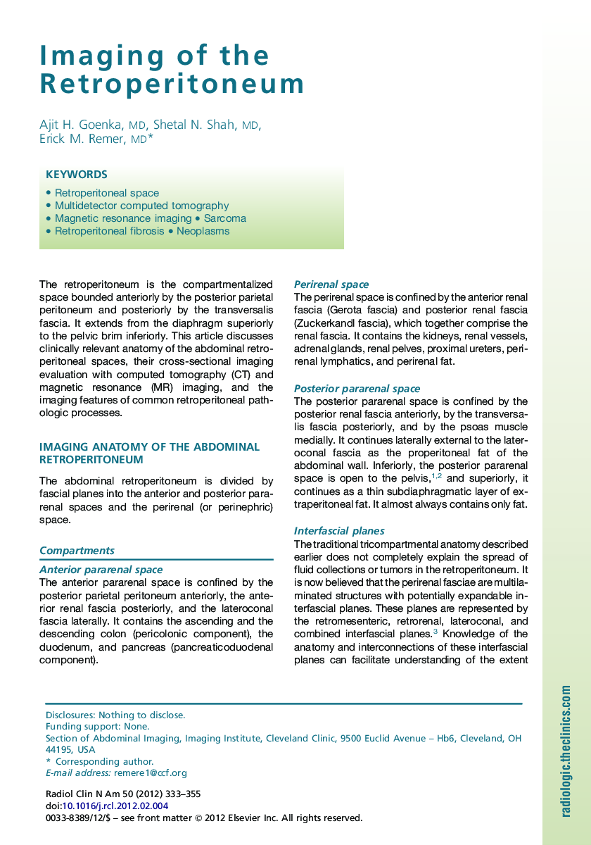 Imaging of the Retroperitoneum