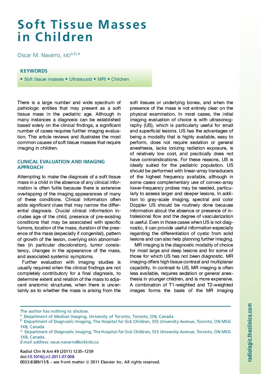 Soft Tissue Masses in Children