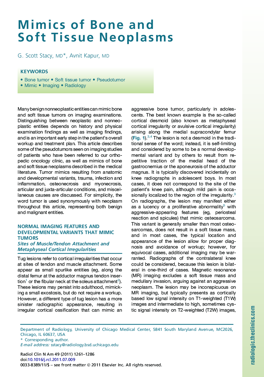 Mimics of Bone and Soft Tissue Neoplasms