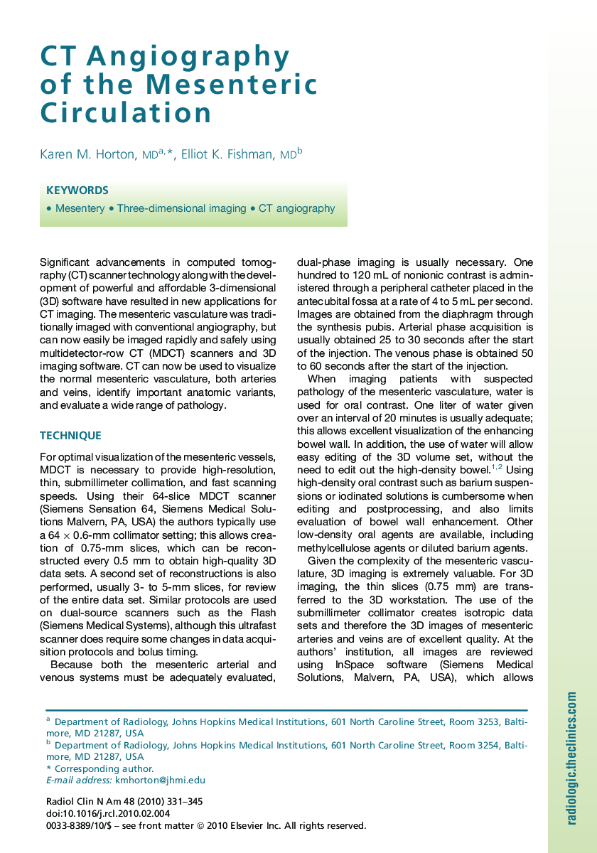 CT Angiography of the Mesenteric Circulation