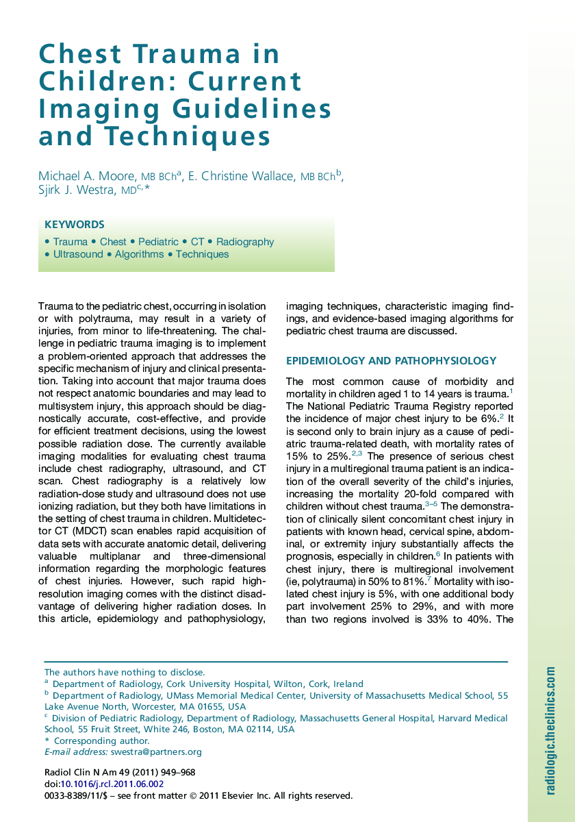 Chest Trauma in Children: Current Imaging Guidelines and Techniques