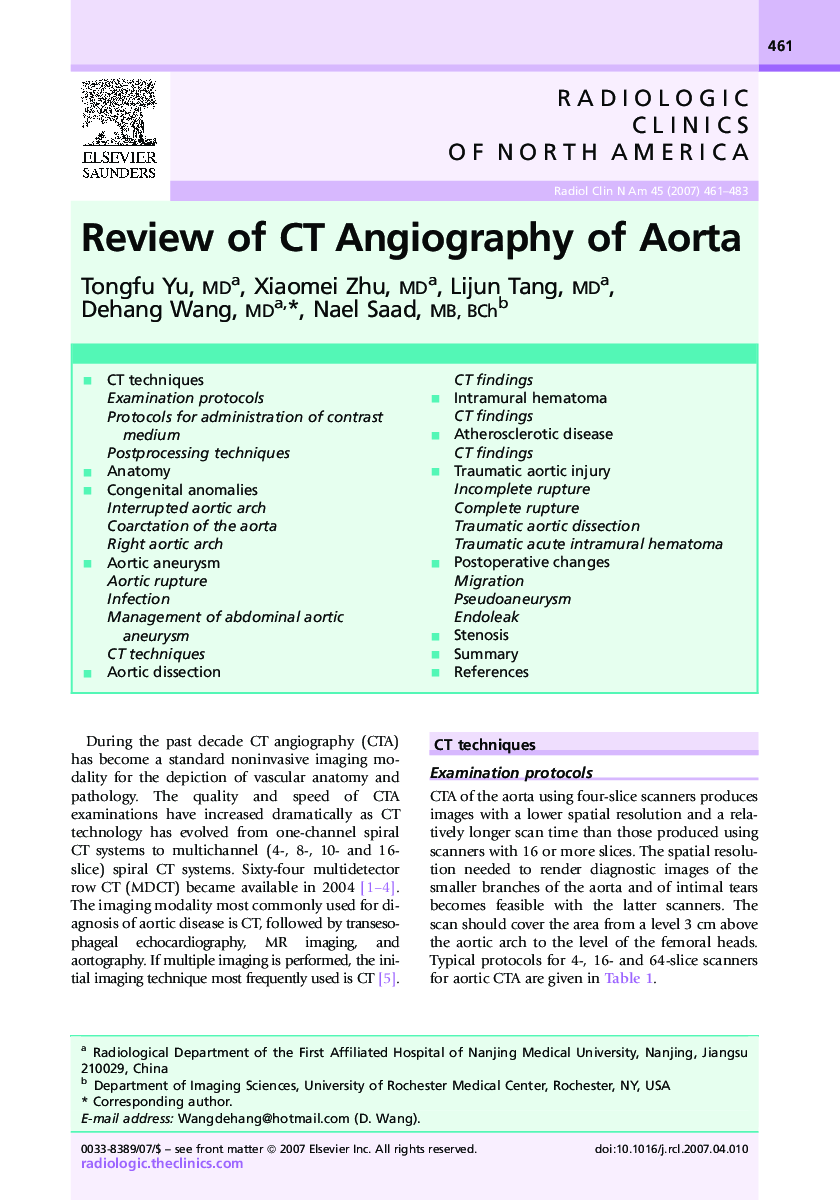 Review of CT Angiography of Aorta