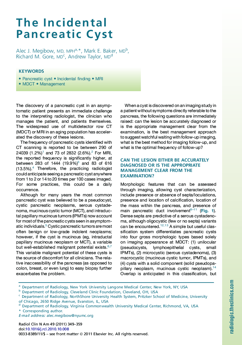 The Incidental Pancreatic Cyst