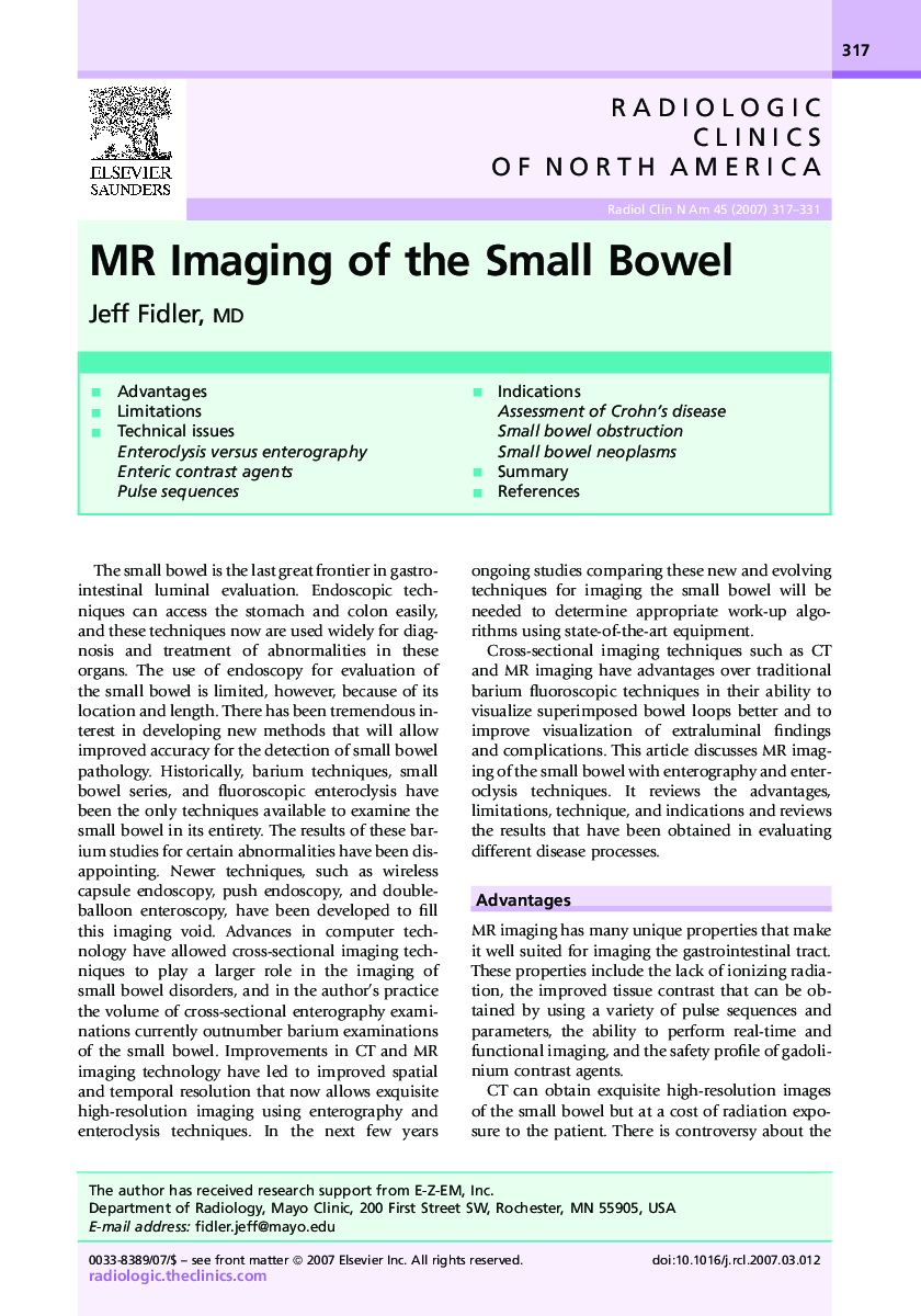 MR Imaging of the Small Bowel