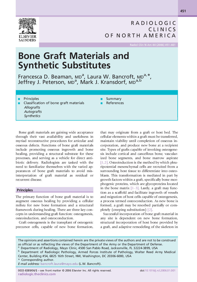 Bone Graft Materials and Synthetic Substitutes
