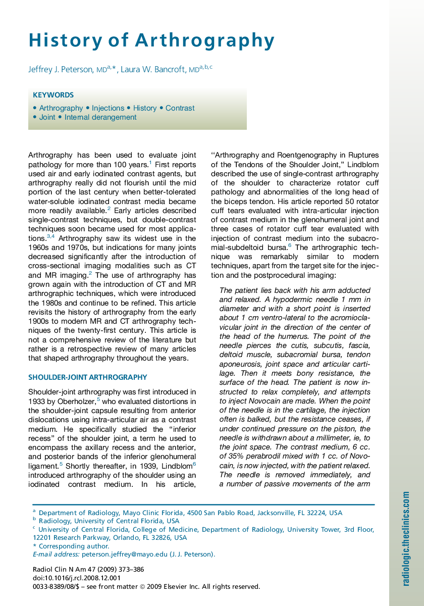 History of Arthrography