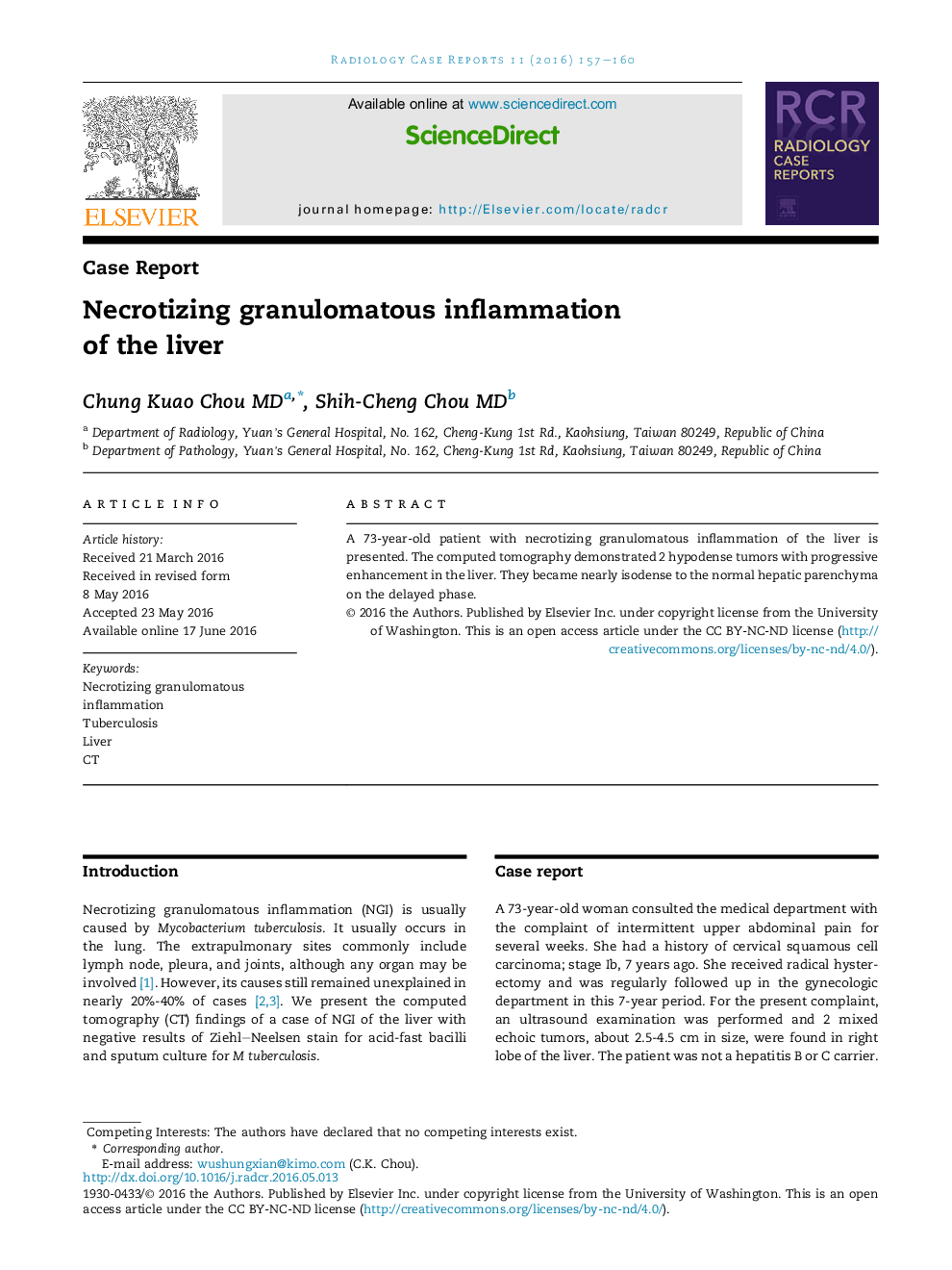 Necrotizing granulomatous inflammation of the liver 