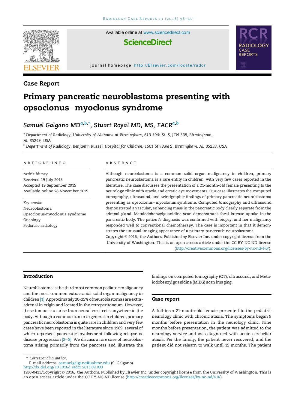 Primary pancreatic neuroblastoma presenting with opsoclonus–myoclonus syndrome