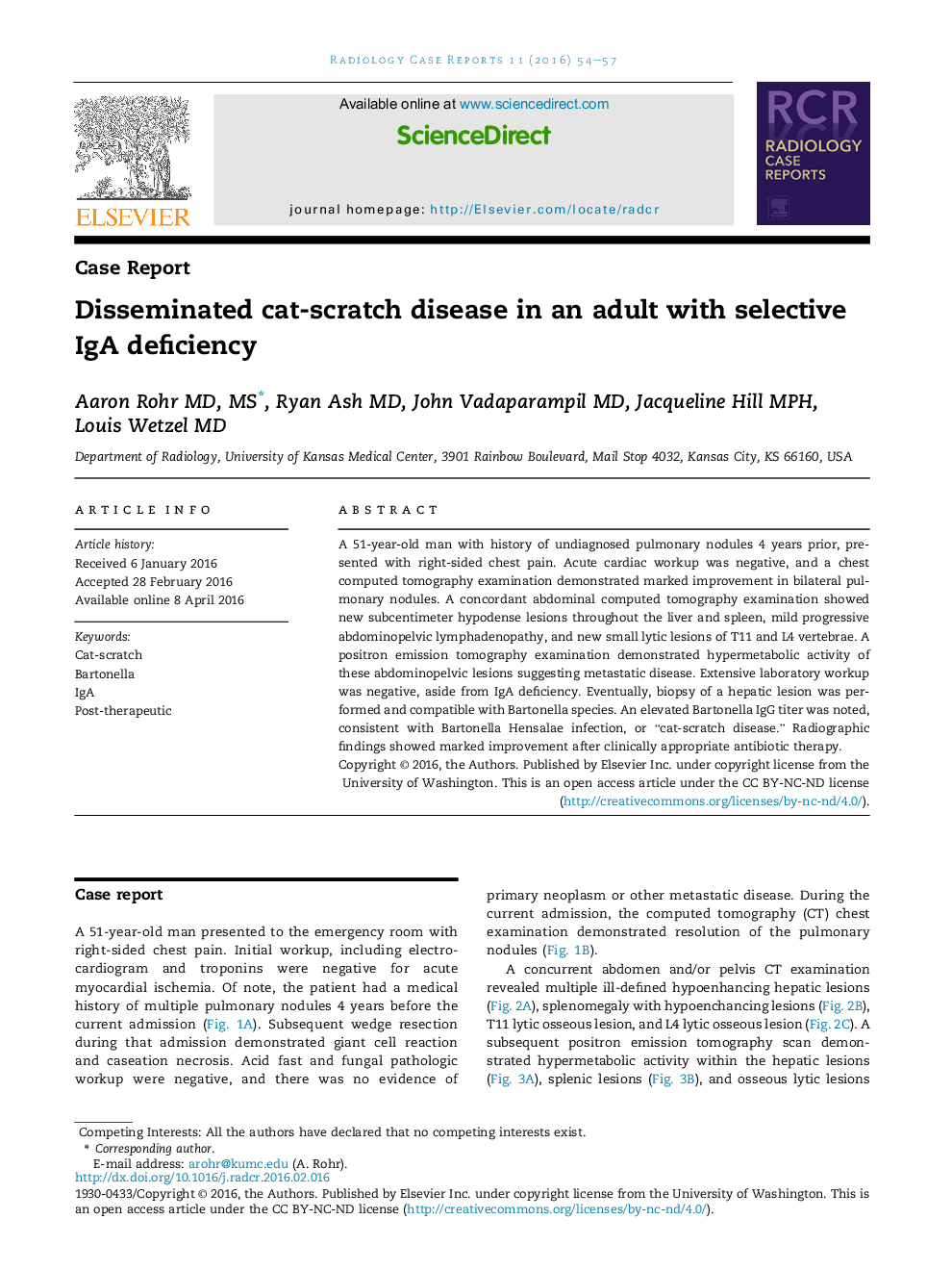 Disseminated cat-scratch disease in an adult with selective IgA deficiency 