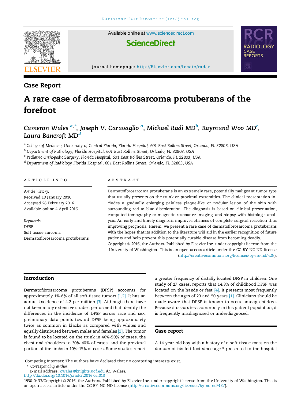 یک مورد نادر از dermatofibrosarcoma protuberans پای جلو