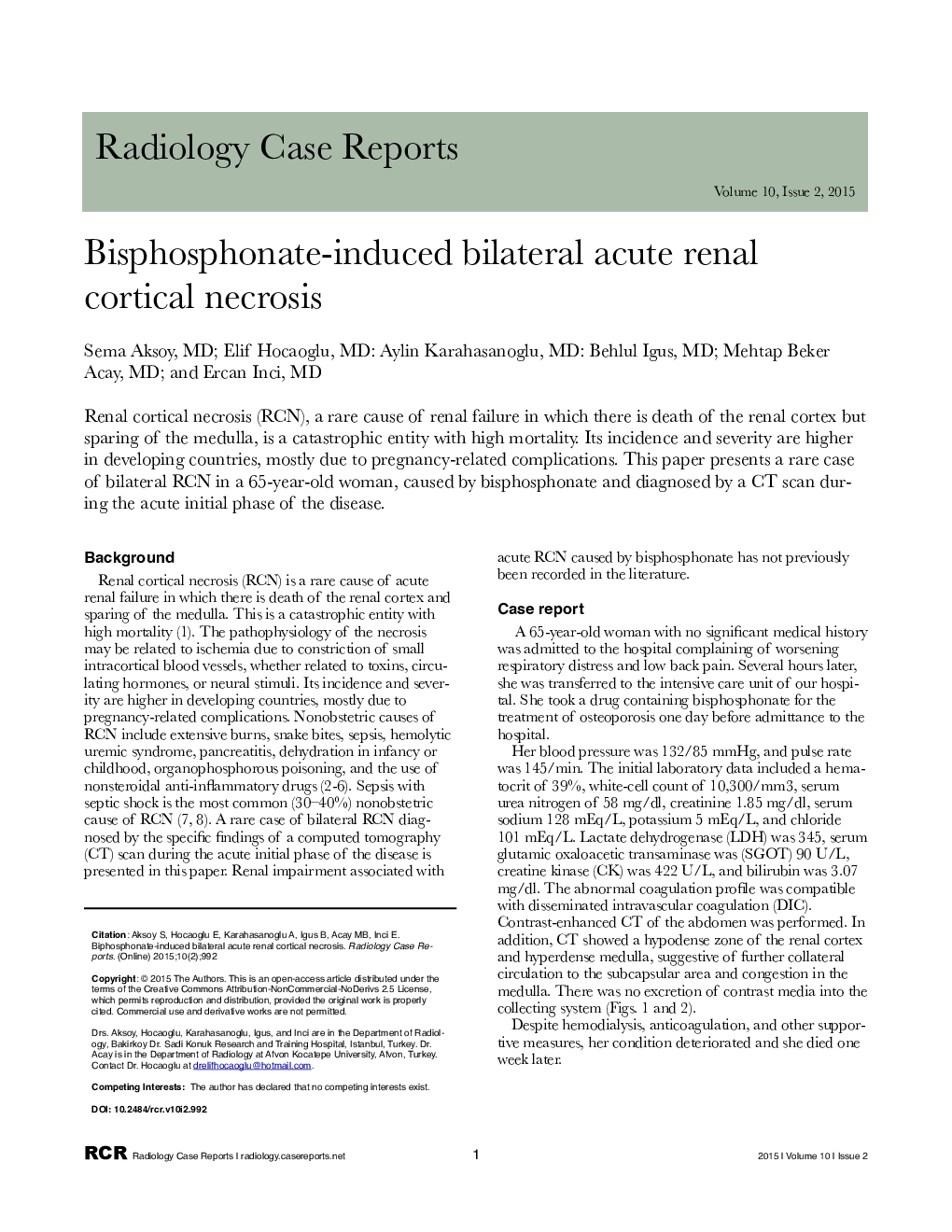 Bisphosphonate-induced bilateral acute renal cortical necrosis