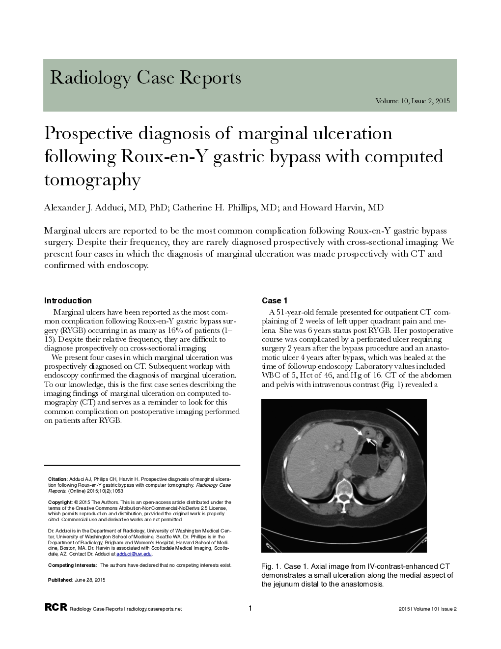 Prospective diagnosis of marginal ulceration following Roux-en-Y gastric bypass with computed tomography