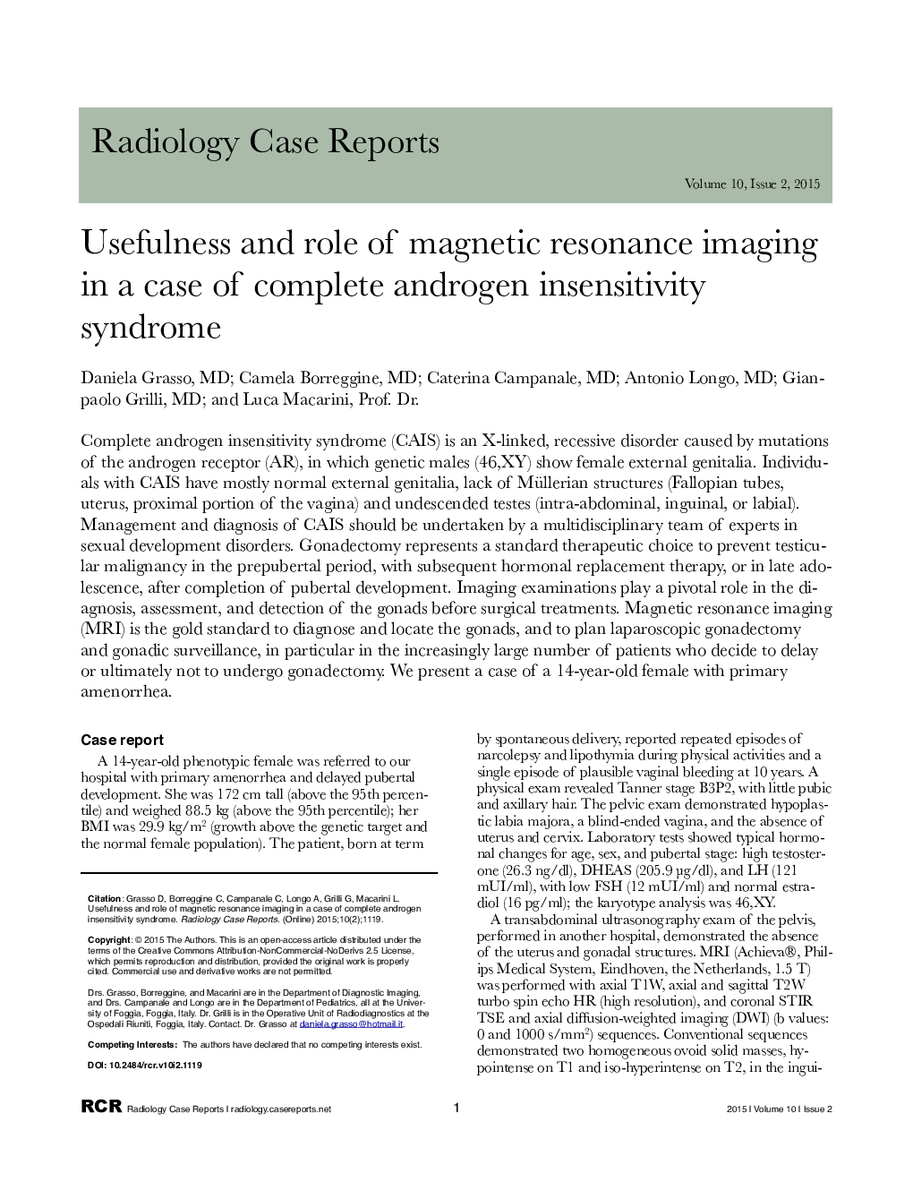 Usefulness and role of magnetic resonance imaging in a case of complete androgen insensitivity syndrome