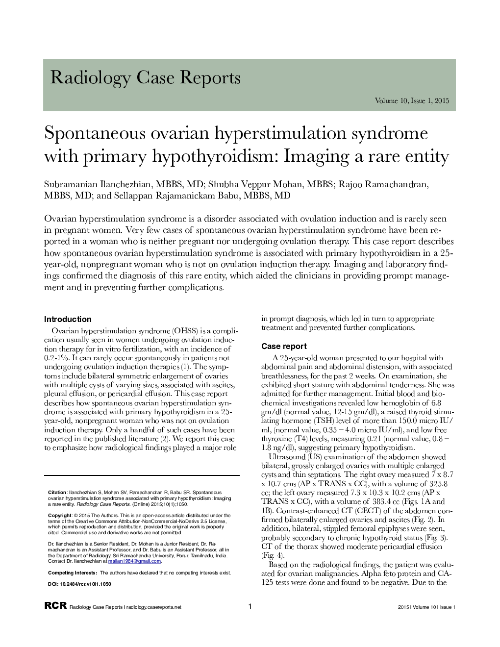 Spontaneous ovarian hyperstimulation syndrome with primary hypothyroidism: Imaging a rare entity