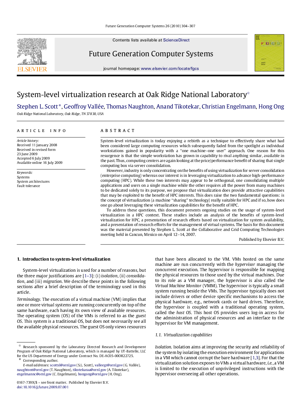 System-level virtualization research at Oak Ridge National Laboratory 