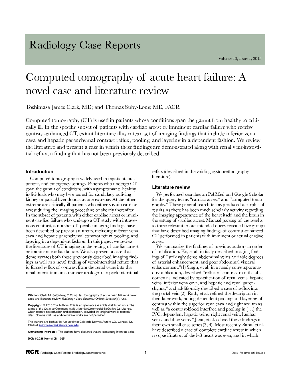 Computed tomography of acute heart failure: A novel case and literature review