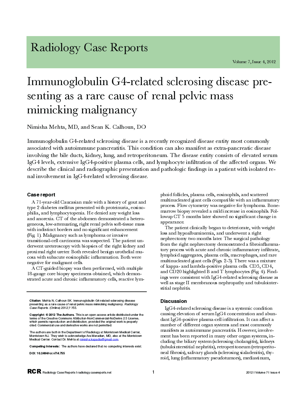 Immunoglobulin G4-related sclerosing disease presenting as a rare cause of renal pelvic mass mimicking malignancy