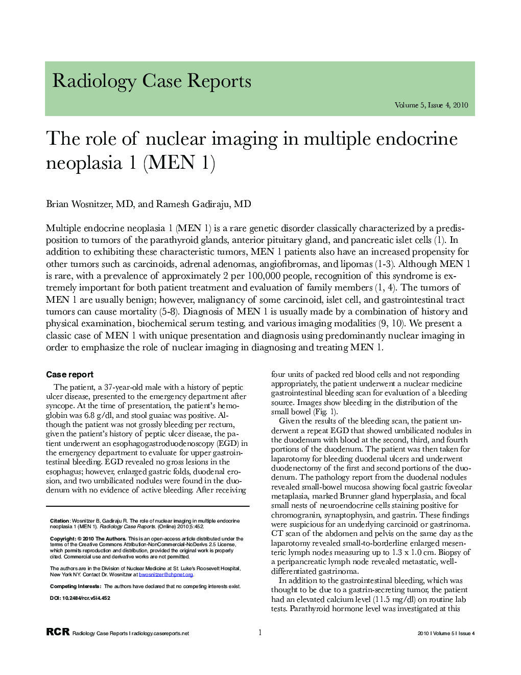 The role of nuclear imaging in multiple endocrine neoplasia 1 (MEN 1)