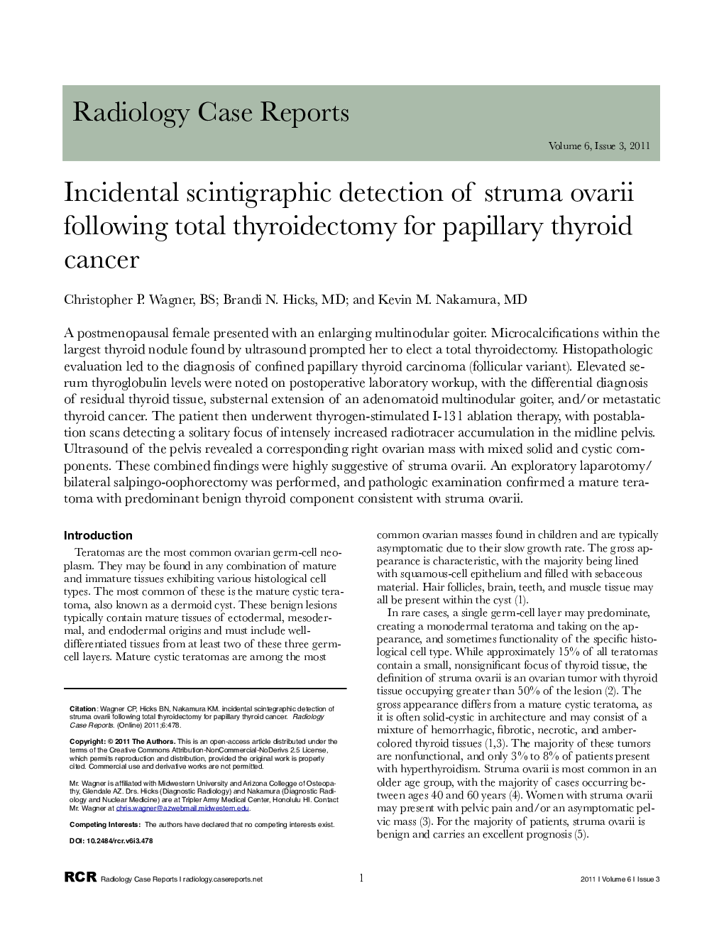 Incidental scintigraphic detection of struma ovarii following total thyroidectomy for papillary thyroid cancer