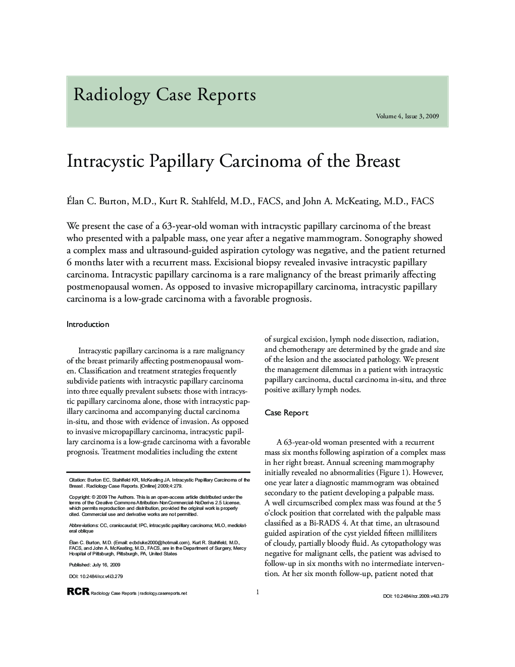 Intracystic Papillary Carcinoma of the Breast