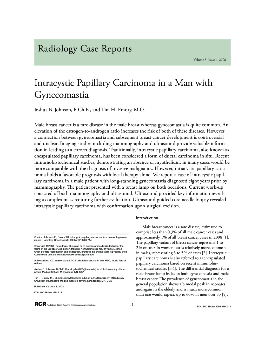 Intracystic Papillary Carcinoma in a Man with Gynecomastia